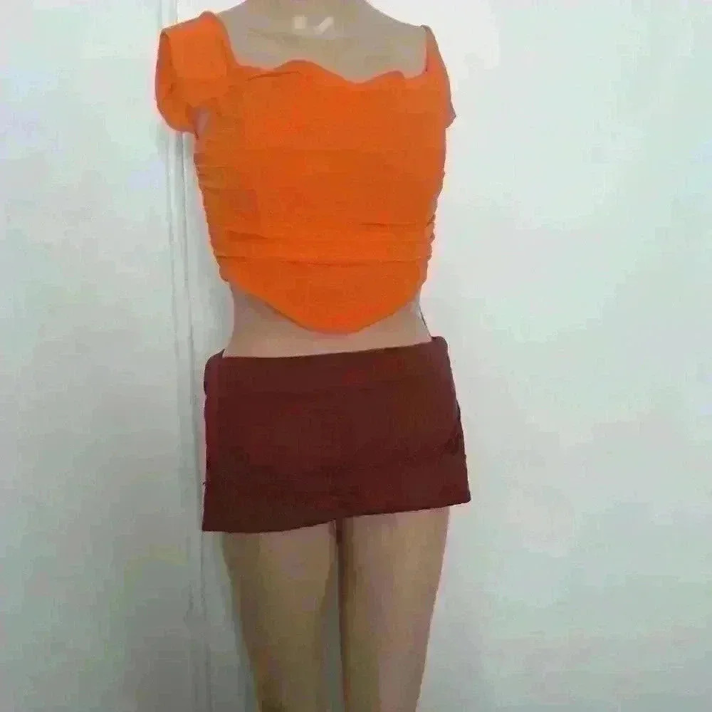 NWT Shien orange off sholder polyblend trendy halter bustier back zip sexy top M - Picture 2 of 5